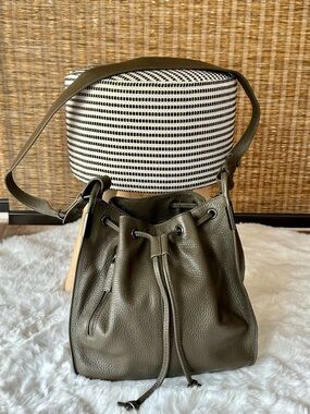 Time’s Arrow Lida Olive Green Militaire Leather Mini Drawstring Bucket Bag Purse